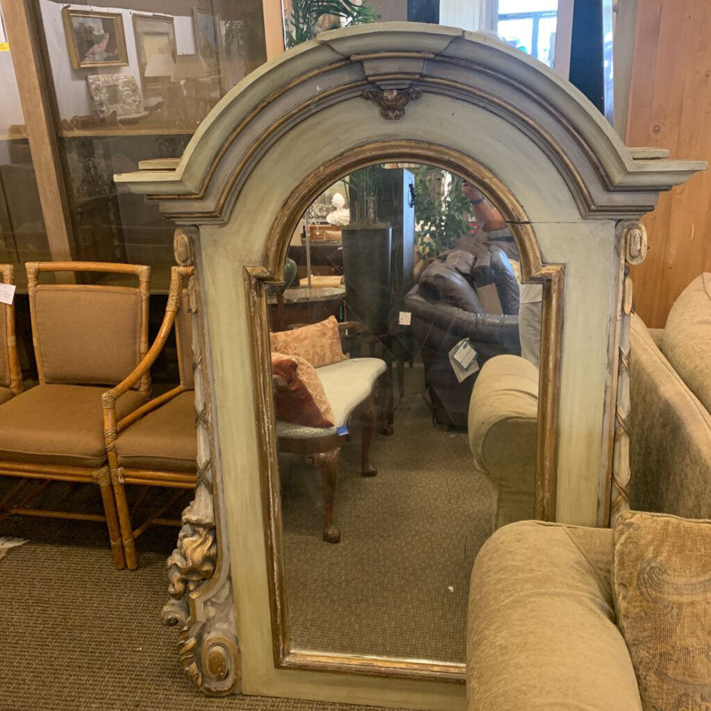 Antique French Style Gilt Arched Architectural Mirror (Pair)
