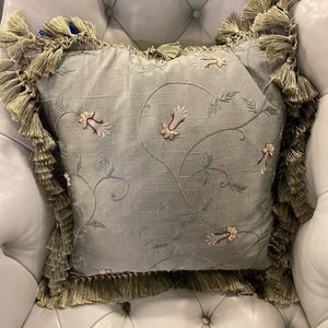 Embroidered Silk Pillow w/ Tassel Trim