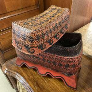 Red and Black Lacquer Woven Basket Lidded