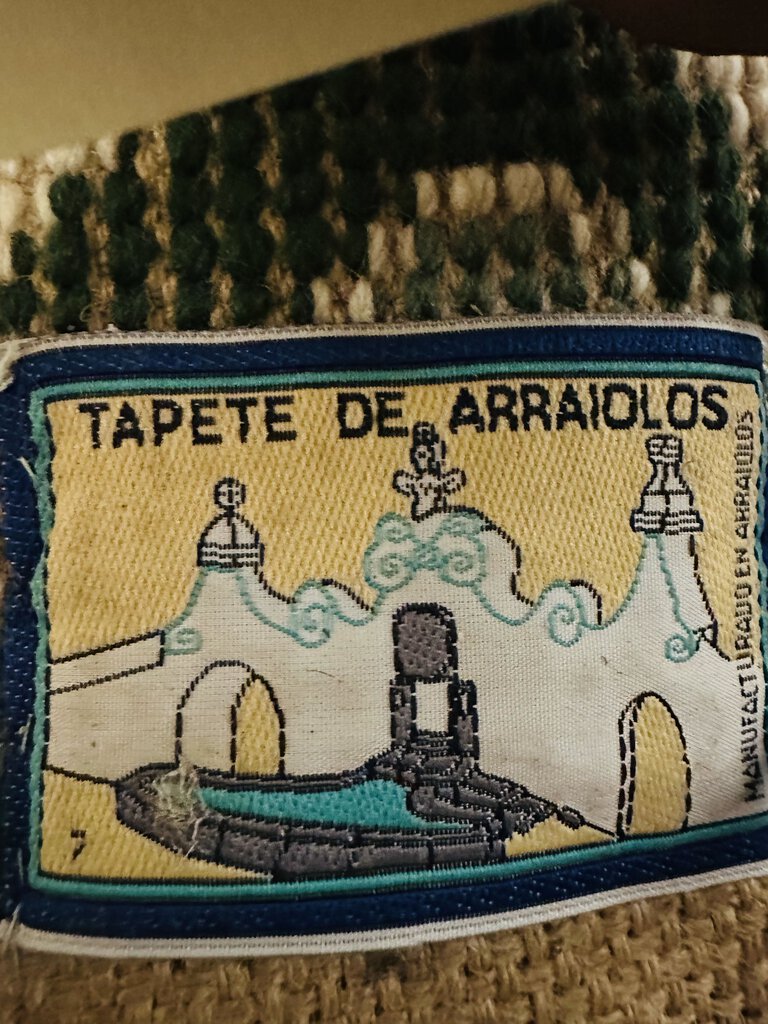 Portuguese Cream and Green Arraiolos Runner Rug with Dark Red and Pink Accents- Wool on cotton Foundation