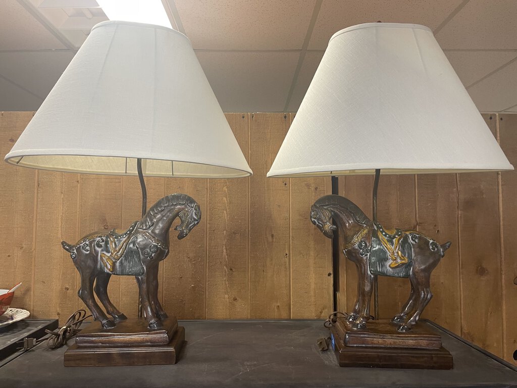 Frederick Cooper Ceramic Horse Lamps w/Shades(PAIR)