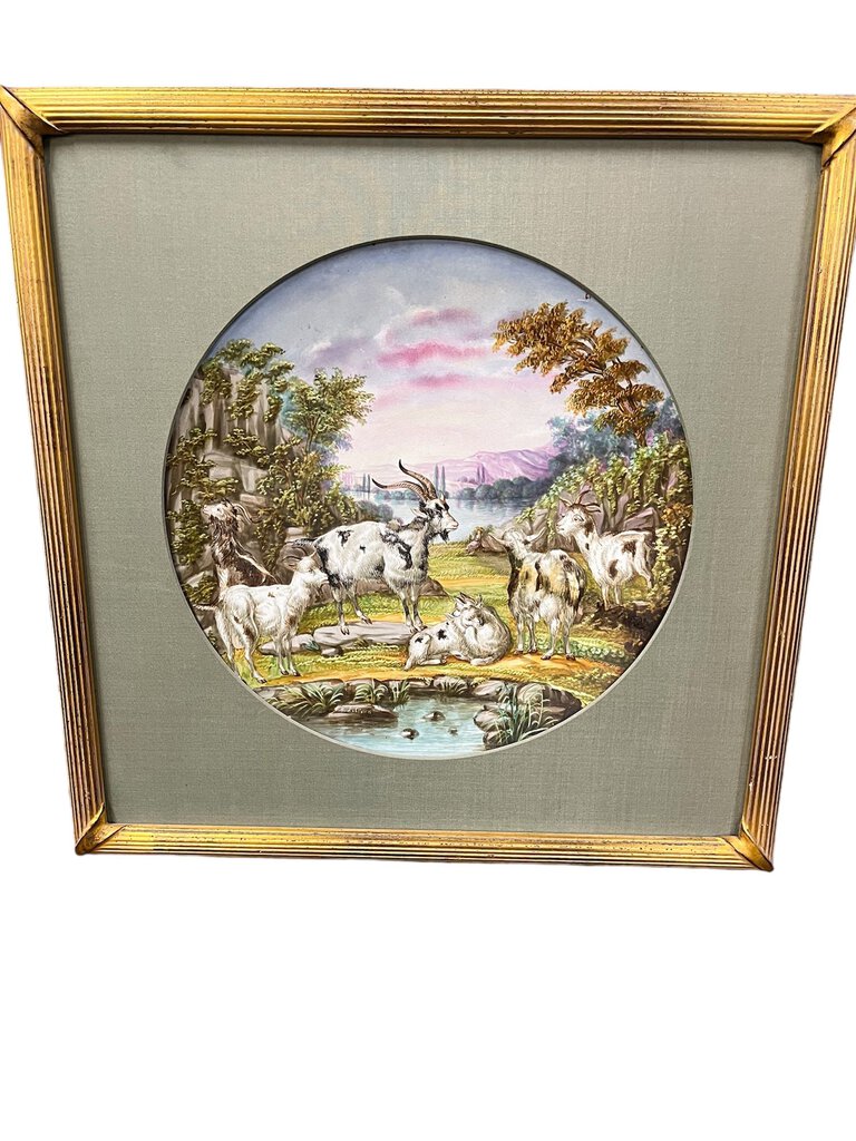 Goats in Tuscany Hand Painted Porcelain Wall Platter