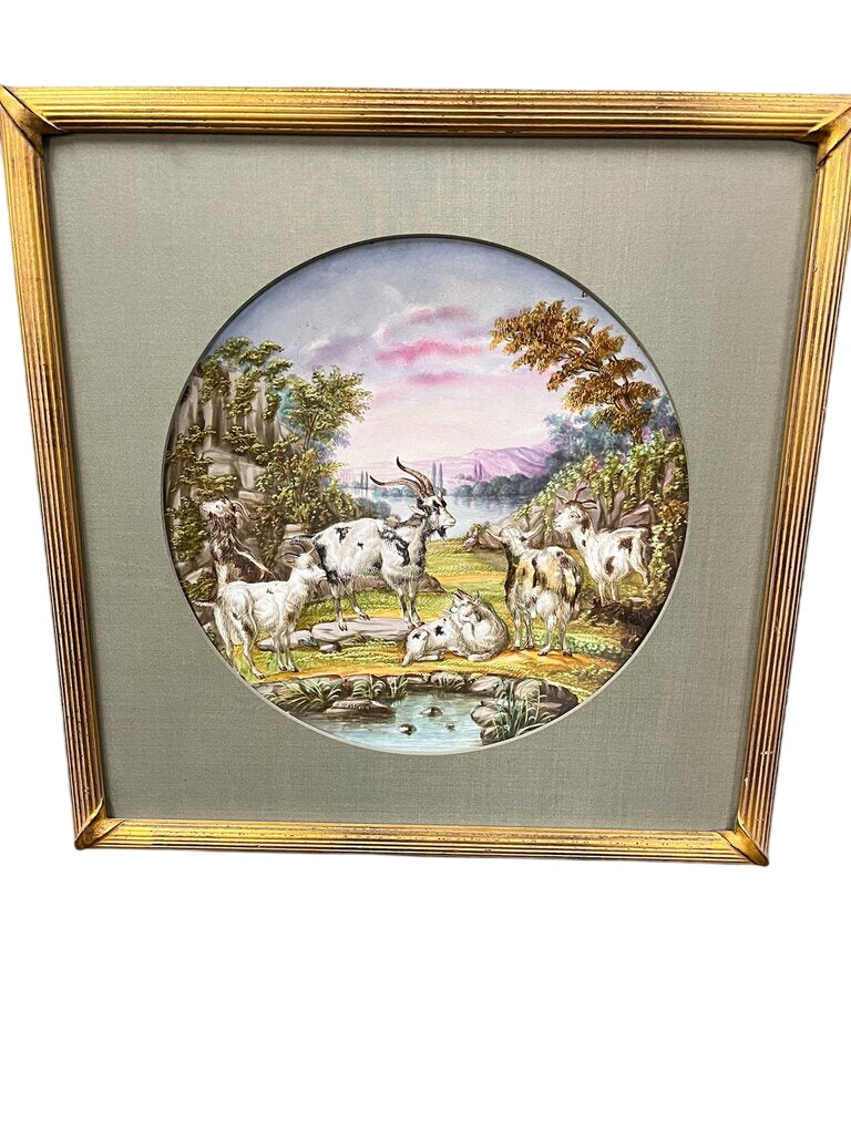 Goats in Tuscany Hand Painted Porcelain Wall Platter by Miss Daisy's Consignment & Auction House