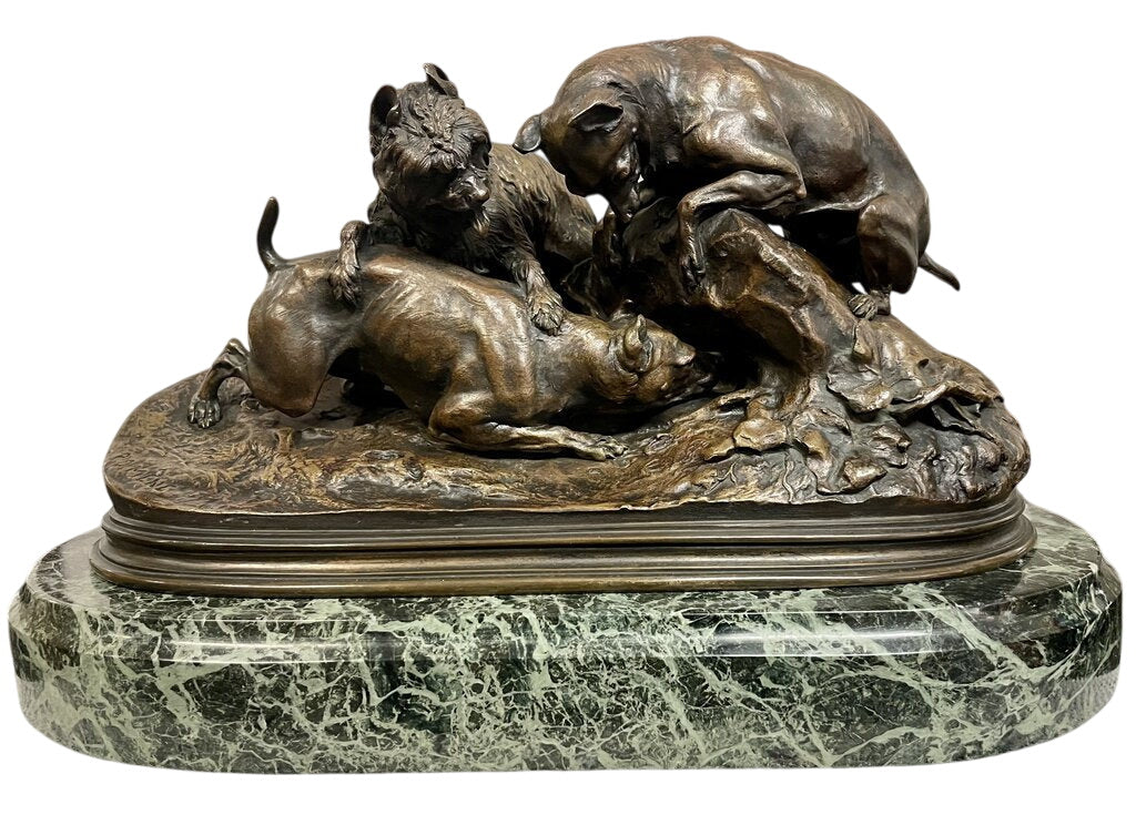 Pierre Jules Mene - The Rabbit Hunt - Bronze w/ Marble by Miss Daisy's Consignment & Auction House