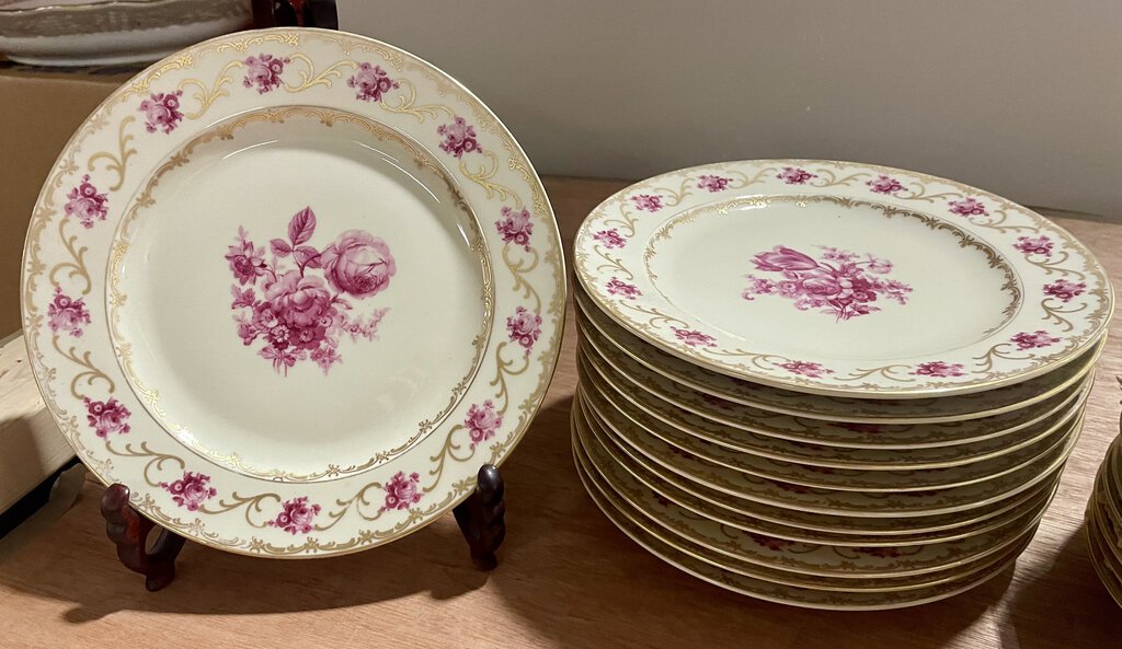 Carl Schumann Porcelain Gilded Rose Bread Plates 6