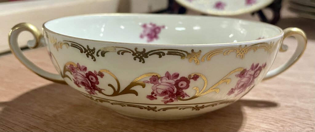 Carl Schumann Gilded Rose Cream Soup Bowl w/ Saucer