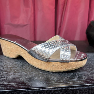 JIMMY CHOO Cork Wedge SILVER Sz.36.5