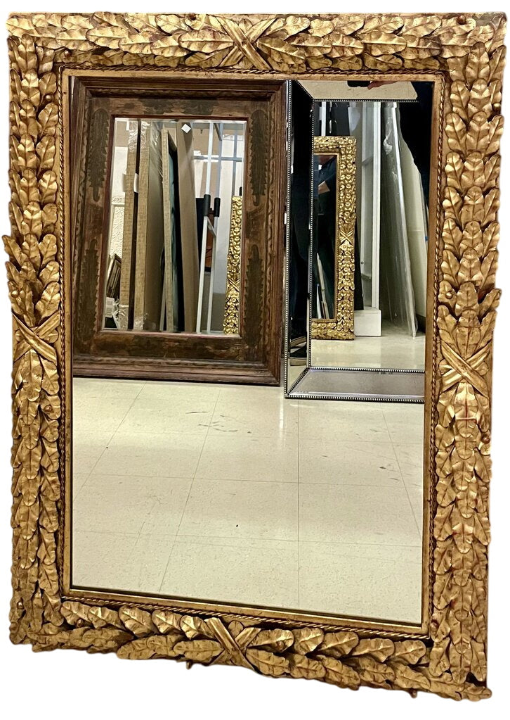 Trouvailles Inc. Gilted Metal Leaf Heavy Wall Mirror by Miss Daisy's Consignment & Auction House