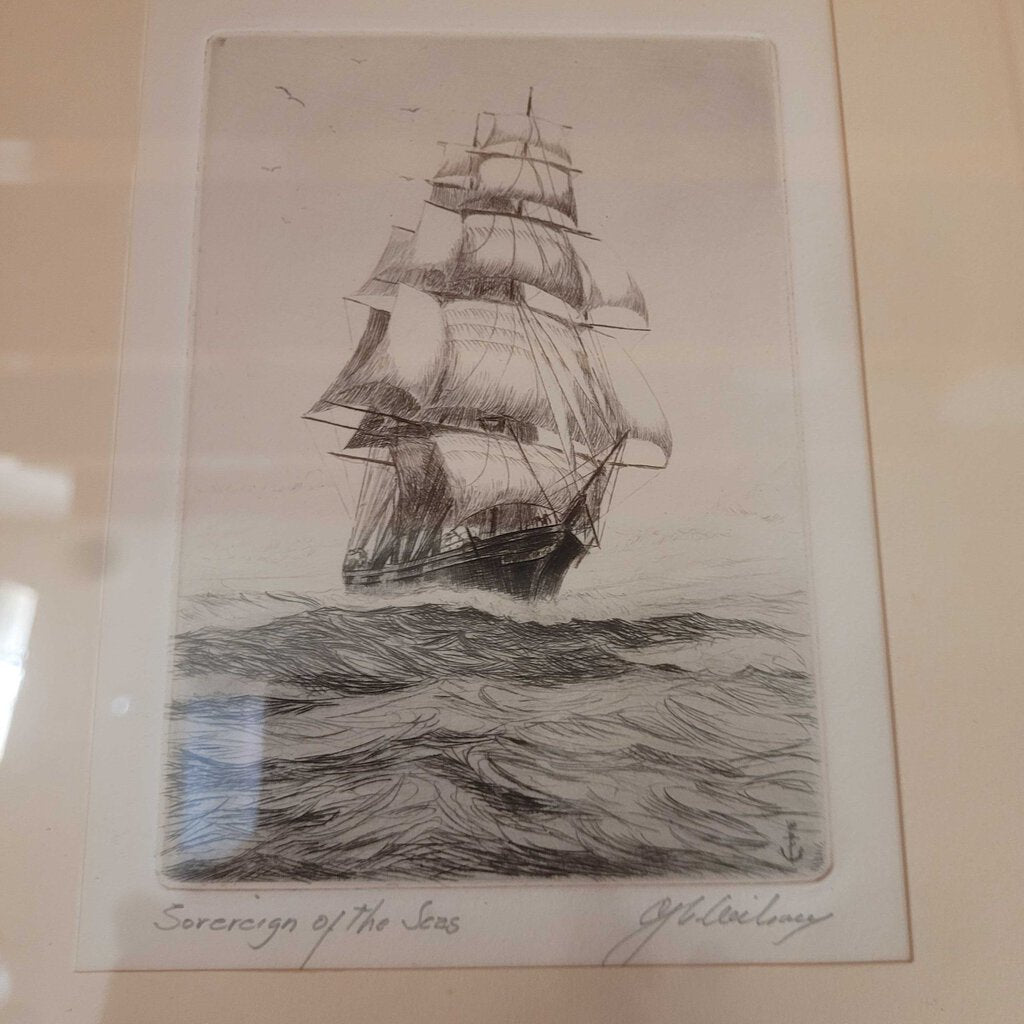 Charles Wilson "Sovereign Of the Seas" Signed Pencil Etching 11.5x9