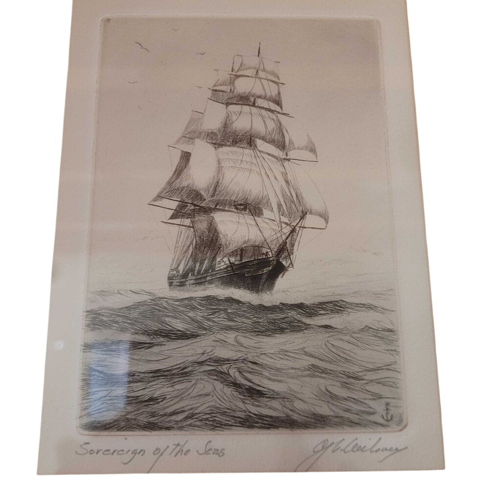 Charles Wilson "Sovereign Of the Seas" Signed Pencil Etching 11.5x9 by Miss Daisy's Consignment & Auction House