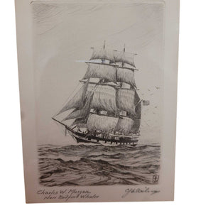 Charles Wilson "New Bedford Whaler" Signed Pencil Etching 11.5x9.5 by Miss Daisy's Consignment & Auction House