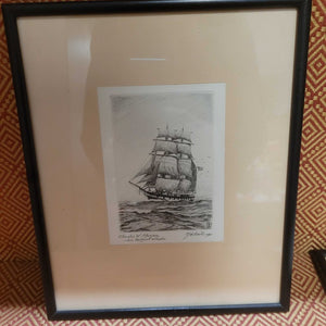 Charles Wilson "New Bedford Whaler" Signed Pencil Etching 11.5x9.5