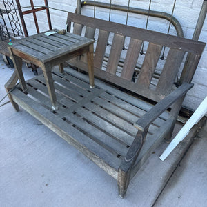 Rustic Teak Bench With Side Table