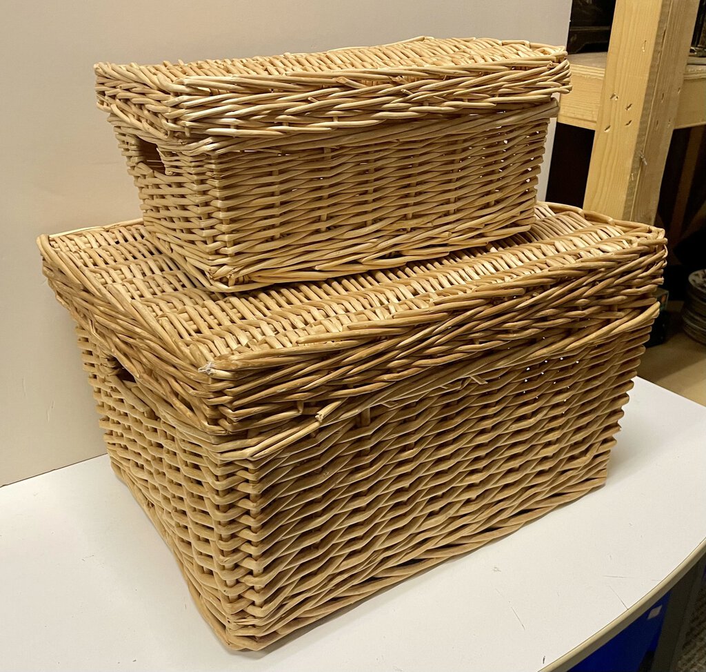 Wicker Rattan Large Weave Lidded Basket Set of 2
