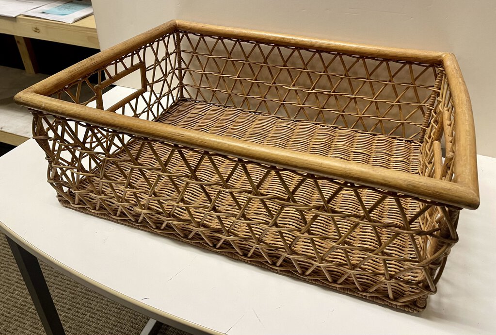 Vintage Bamboo Course Weave Wicker Rectangular Basket