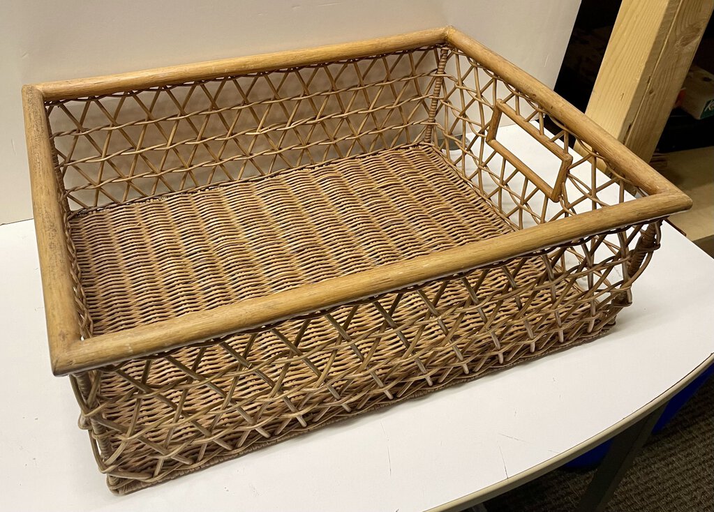 Vintage Bamboo Course Weave Wicker Rectangular Basket