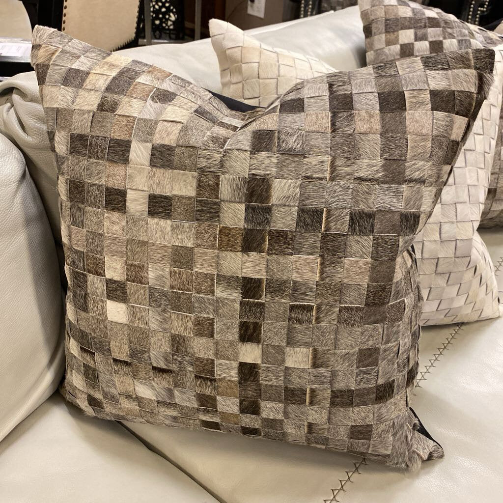 Brazilian Cowhide Grey Basket Weave Pillow 22"x22"
