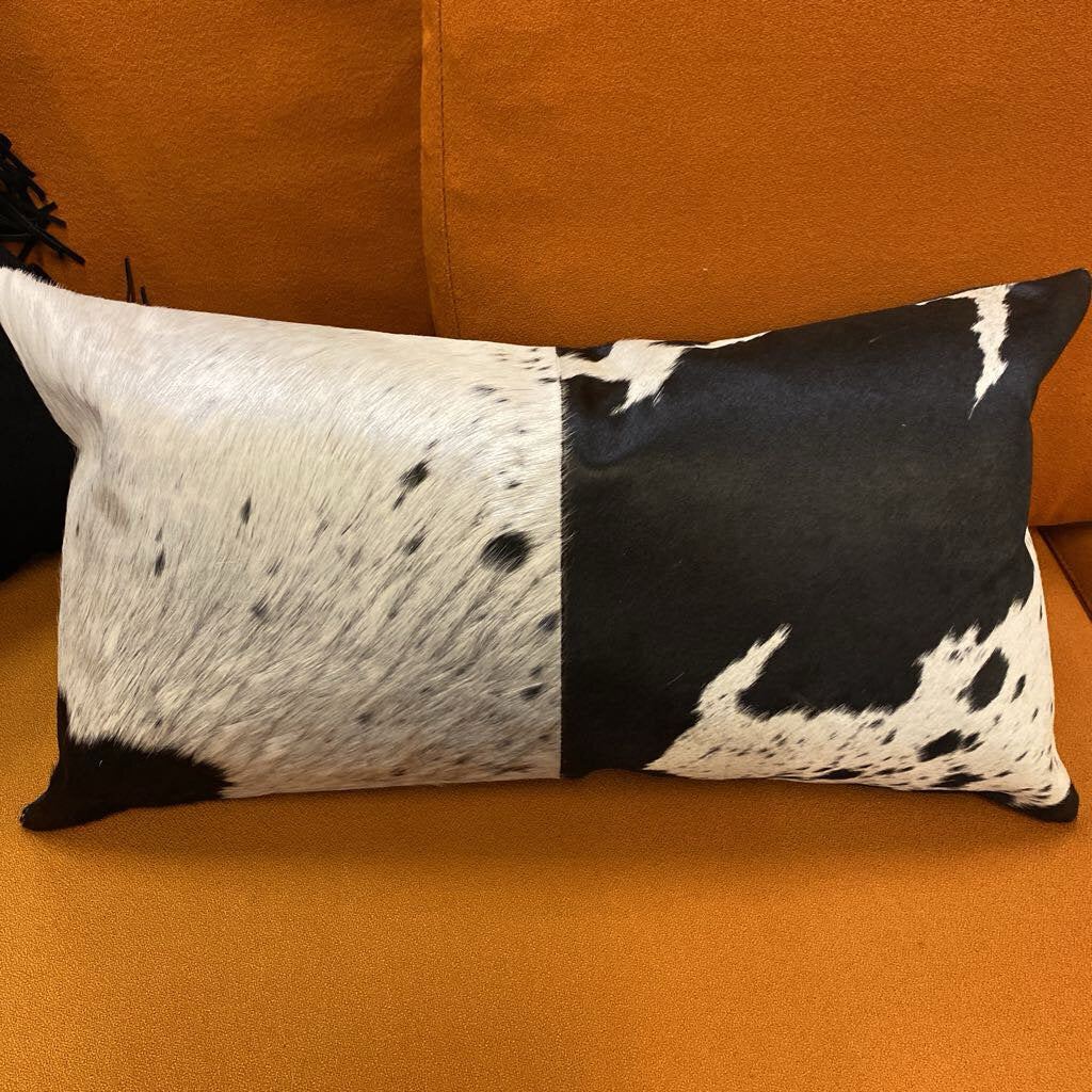 Brazilian Cowhide B&W Lumbar Pillow 12"x22"-NEW