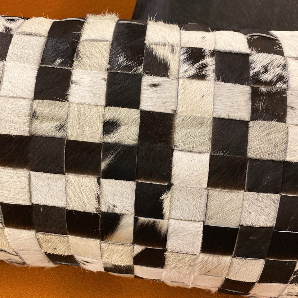 Brazilian Cowhide B&W Basket Weave Lumbar Pillow