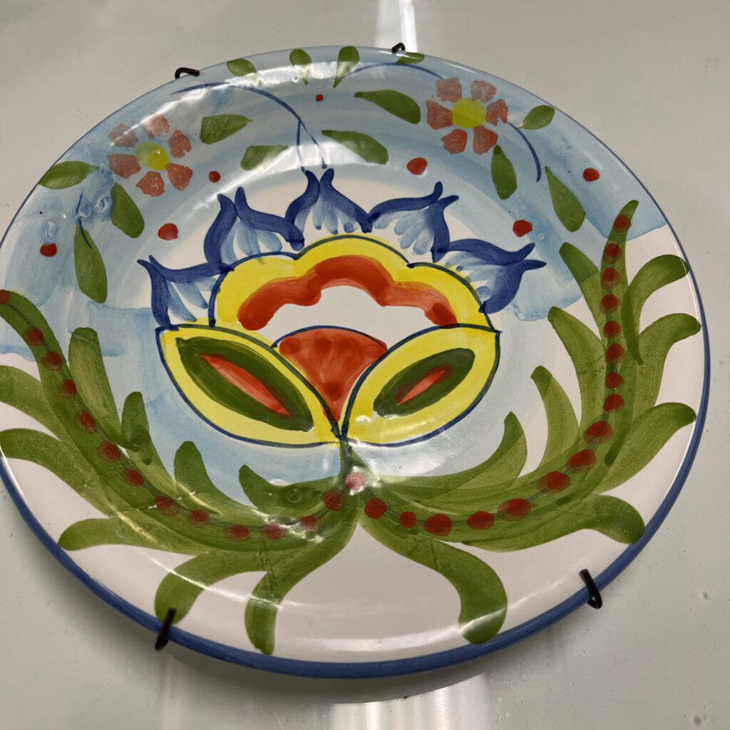 Vintage Italian Floral Hand Painted Hanging Plate