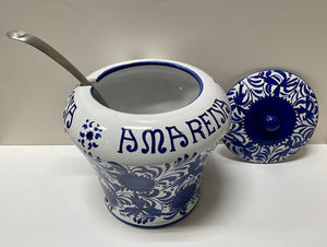 Deruta Italy Fabbri Majolica Blue White Lidded Jar w/ Ladle