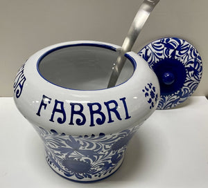 Deruta Italy Fabbri Majolica Blue White Lidded Jar w/ Ladle