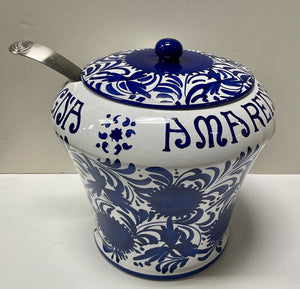 Deruta Italy Fabbri Majolica Blue White Lidded Jar w/ Ladle