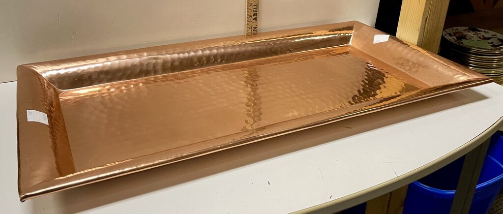 Large Rectangular Hammered Metal Copper Plated Tray