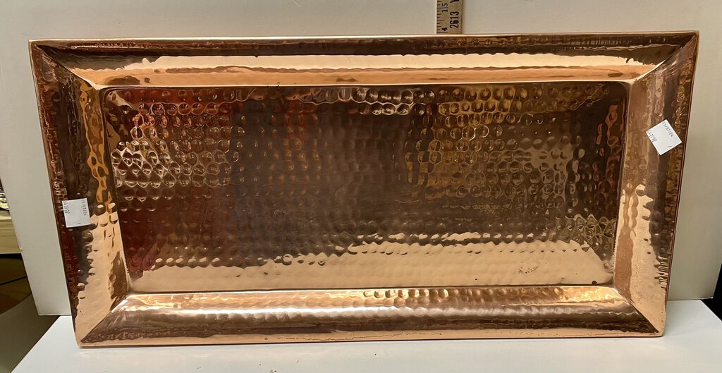 Large Rectangular Hammered Metal Copper Plated Tray