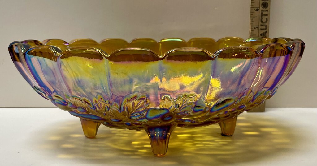 Vintage Oval Footed Carnival Glass Fruit Bowl