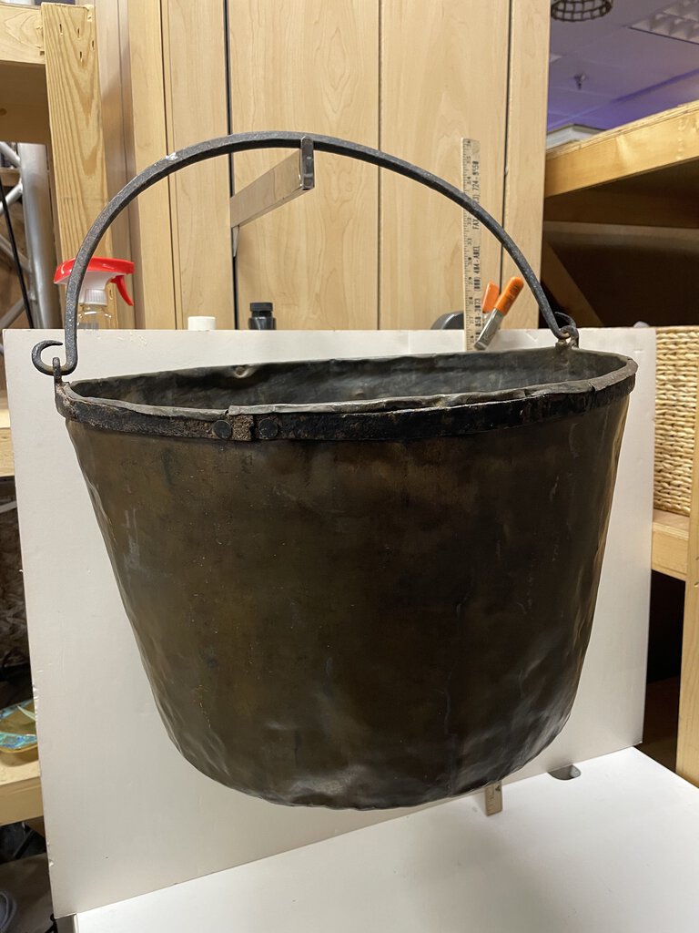 Antique Hanging Copper Cauldron Forged Iron Handle