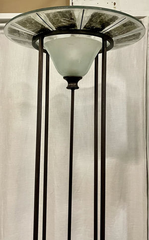 MCM Bronze Finish Steel and Blown Glass Floor Lamp