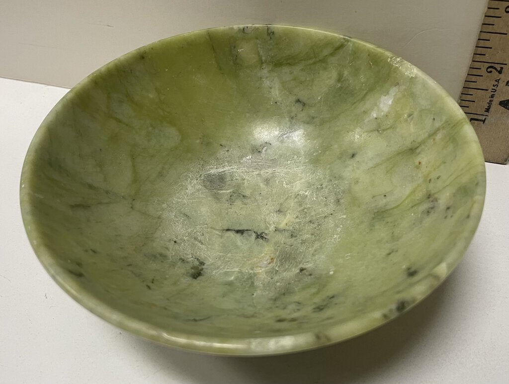 Chinese 1940's Spinach Jade Footed Bowl (Chipped Rim)