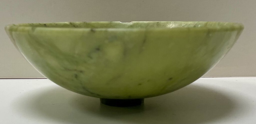 Chinese 1940's Spinach Jade Footed Bowl (Chipped Rim)