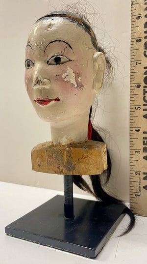 Antique Chinese Puppet Head Hand Carved and Painted on Base