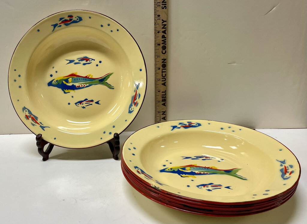 Vintage April Cornell Rainbow Fish Enamelware Bowls (Set of 8)