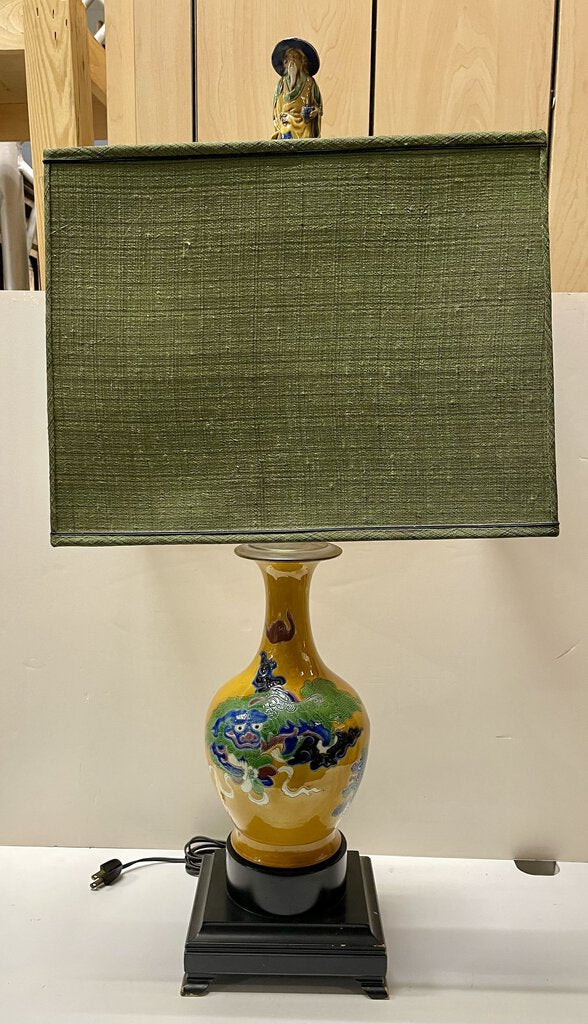 Mid 20th C. Glazed Ceramic Chinoiserie Style Table Lamp
