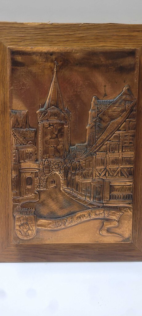 Cobblestone Town Copper Relief Etching on Board 13x18