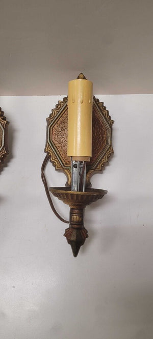 Vintage Polychrome Wall Lamp Sconce Pair