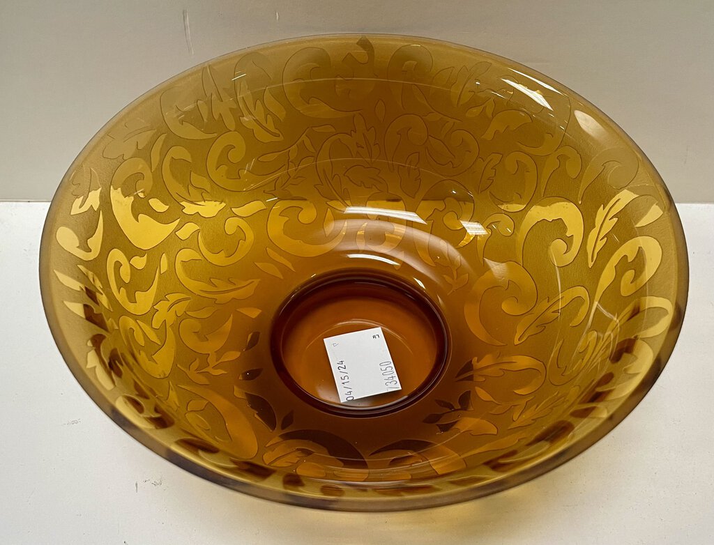 Vintage Frosted Etched Amber Footed Glass Bowl