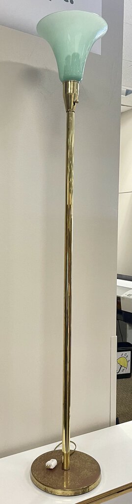 MCM Green Glass Torchier Style Brass Floor Lamp