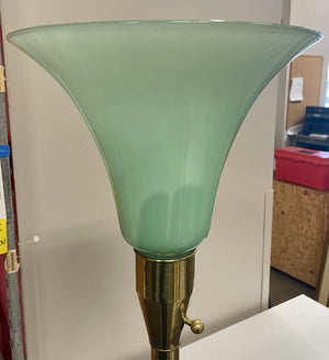 MCM Green Glass Torchier Style Brass Floor Lamp