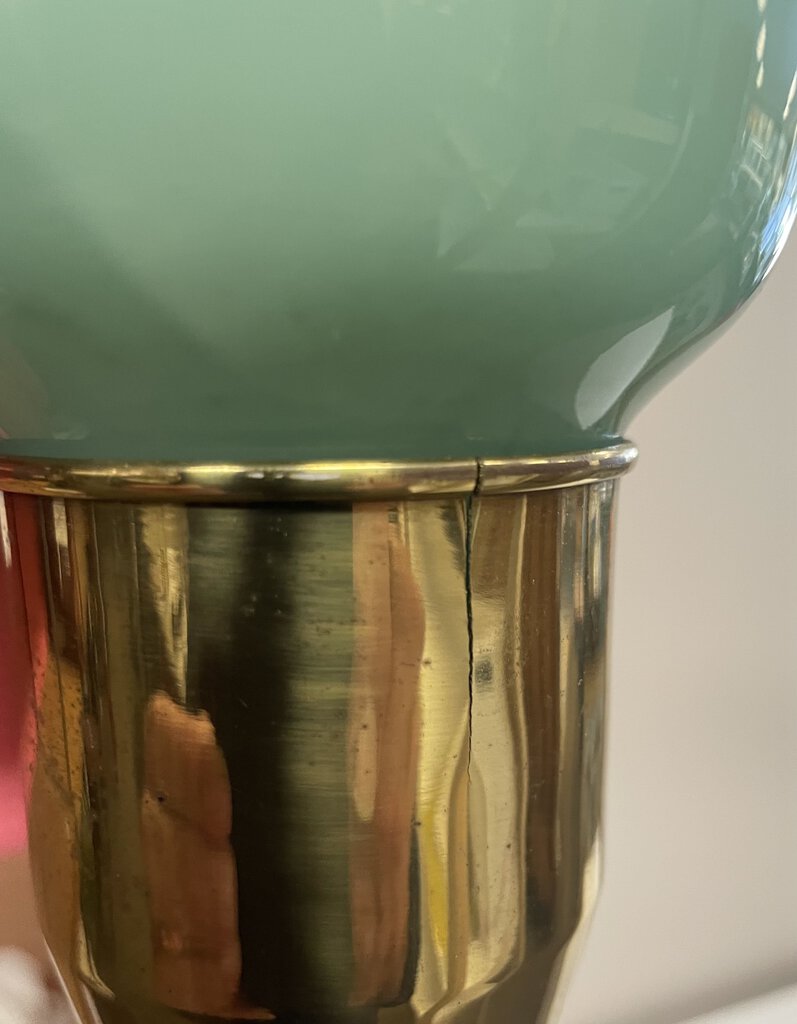 MCM Green Glass Torchier Style Brass Floor Lamp