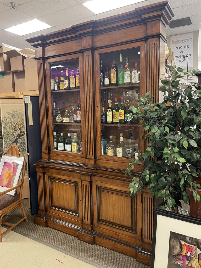 Vintage 2 Piece Locking Liquor Cabinet Buffet (Liquor Display Only)