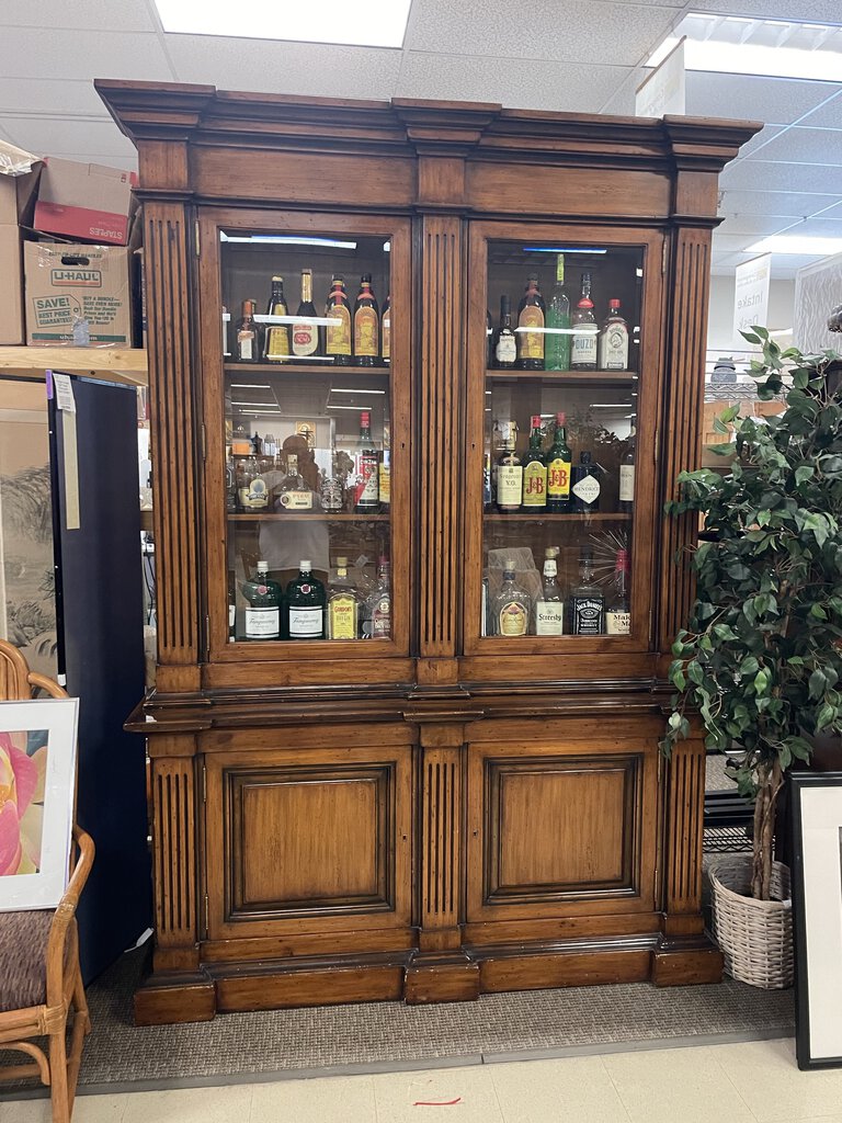 Vintage 2 Piece Locking Liquor Cabinet Buffet (Liquor Display Only)