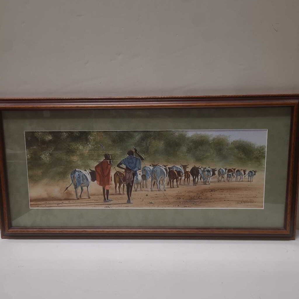 Nnndeveni African Herding Watercolor 27x13