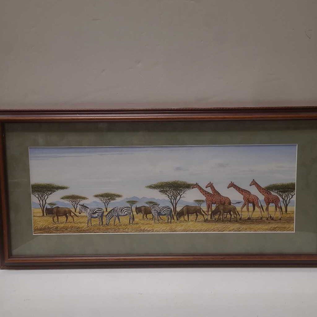 Nnndeveni African Animal Landscape Watercolor 27x13