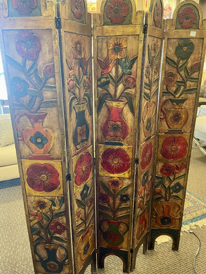 Vintage Hand Carved and Painted Santos 5 Panel Screen
