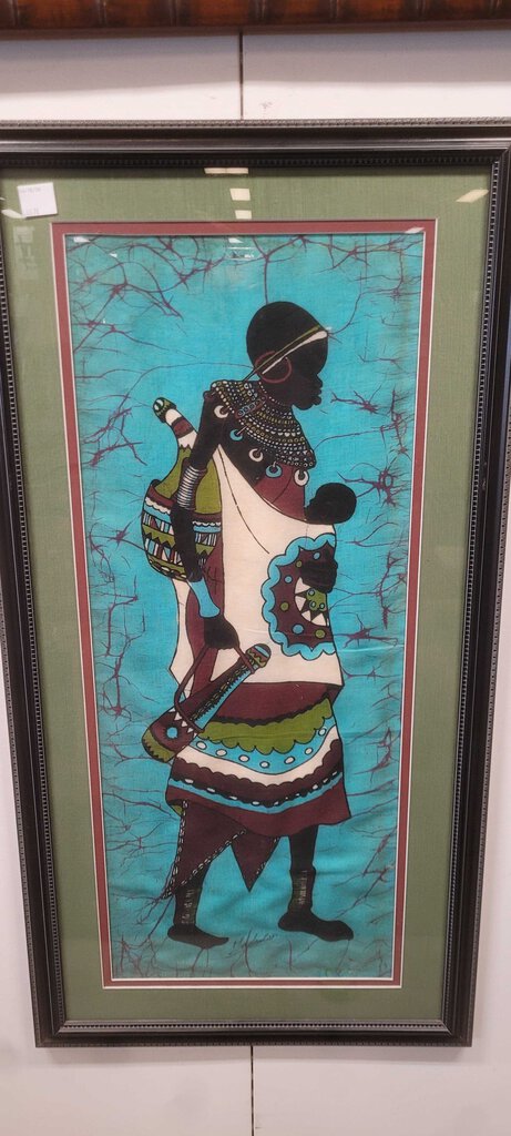Kenyan Batik Wax Cloth Painting - Woman W Child