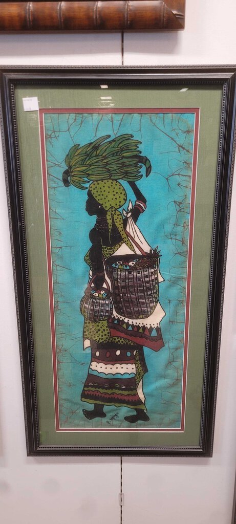 Kenyan Batik Wax Cloth Painting - Woman W Fruit